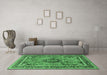 Machine Washable Medallion Emerald Green Traditional Area Rugs in a Living Room,, wshtr4008emgrn