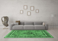 Machine Washable Medallion Emerald Green Traditional Rug, wshtr4008emgrn