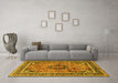 Machine Washable Medallion Yellow Traditional Rug in a Living Room, wshtr4008yw