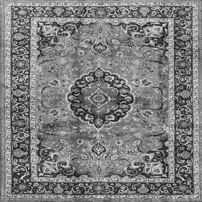 Round Machine Washable Medallion Gray Traditional Rug, wshtr4008gry