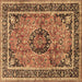 Square Machine Washable Medallion Brown Traditional Rug, wshtr4008brn