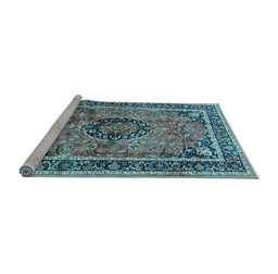 Sideview of Machine Washable Medallion Light Blue Traditional Rug, wshtr4008lblu