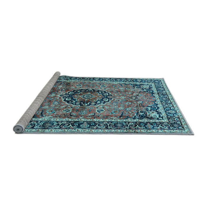 Sideview of Machine Washable Medallion Light Blue Traditional Rug, wshtr4008lblu