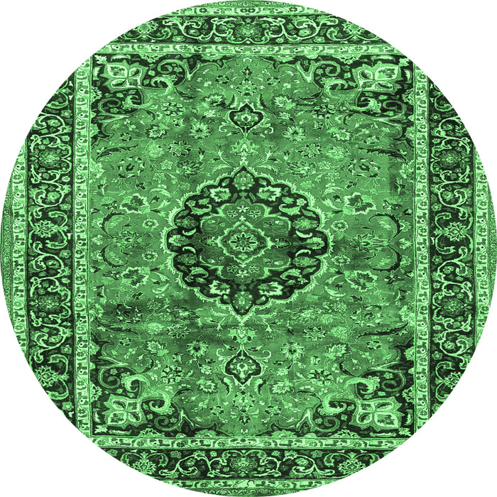 Round Machine Washable Medallion Emerald Green Traditional Area Rugs, wshtr4008emgrn