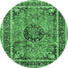 Round Machine Washable Medallion Emerald Green Traditional Area Rugs, wshtr4008emgrn