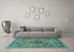 Machine Washable Medallion Turquoise Traditional Area Rugs in a Living Room,, wshtr4008turq