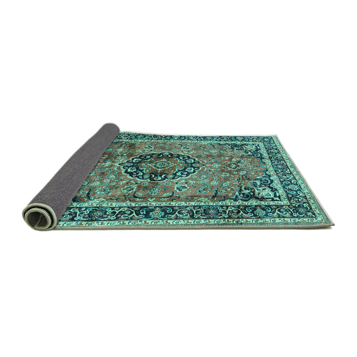 Sideview of Medallion Turquoise Traditional Rug, tr4008turq