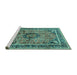 Sideview of Machine Washable Medallion Turquoise Traditional Area Rugs, wshtr4008turq