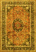 Machine Washable Medallion Yellow Traditional Rug, wshtr4008yw