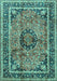 Machine Washable Medallion Turquoise Traditional Area Rugs, wshtr4008turq