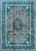 Machine Washable Medallion Light Blue Traditional Rug, wshtr4008lblu