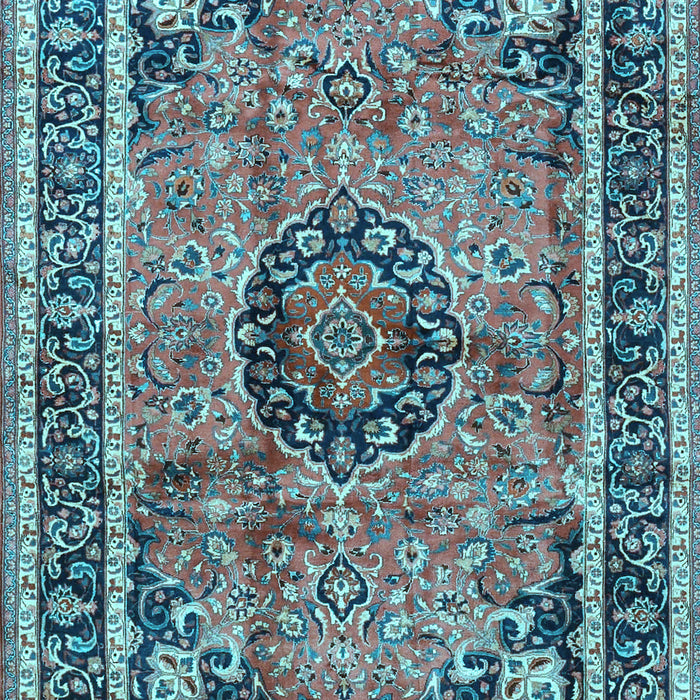 Machine Washable Medallion Light Blue Traditional Rug, wshtr4008lblu