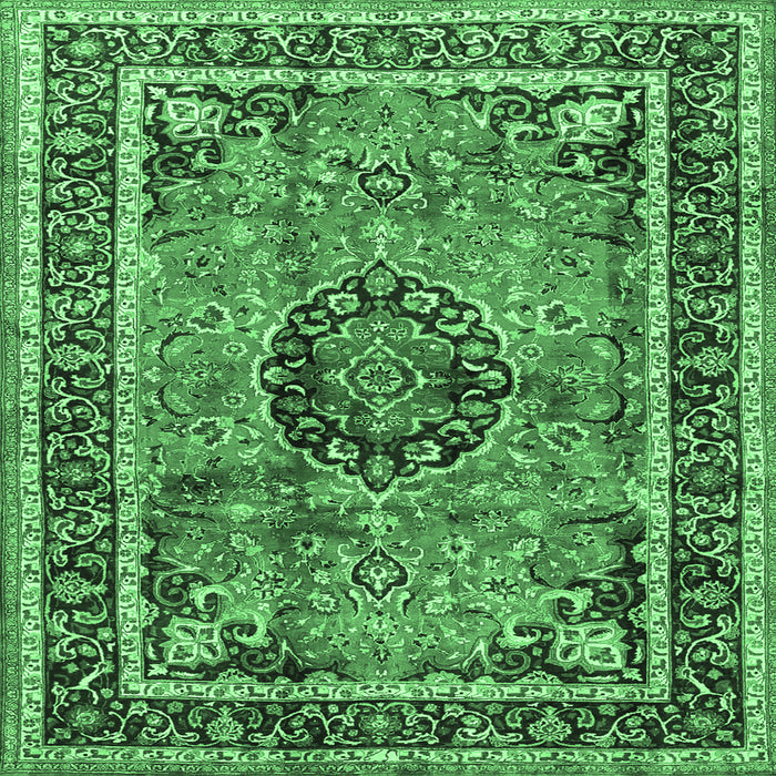 Square Machine Washable Medallion Emerald Green Traditional Area Rugs, wshtr4008emgrn