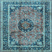 Square Machine Washable Medallion Light Blue Traditional Rug, wshtr4008lblu