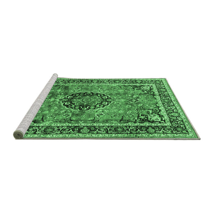 Sideview of Machine Washable Medallion Emerald Green Traditional Area Rugs, wshtr4008emgrn