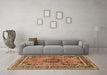 Machine Washable Medallion Brown Traditional Rug in a Living Room,, wshtr4008brn