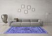 Machine Washable Medallion Blue Traditional Rug in a Living Room, wshtr4008blu