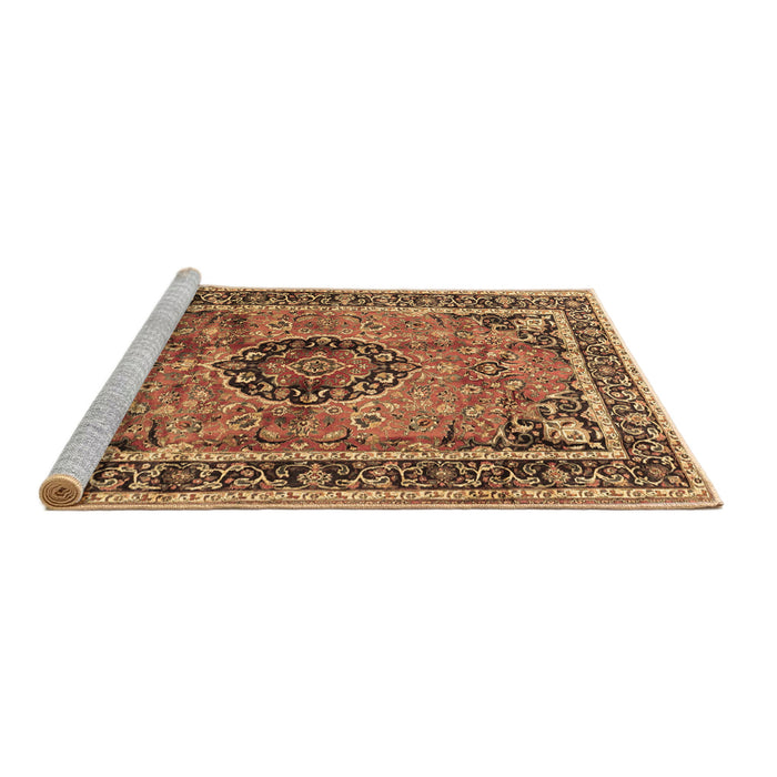 Sideview of Machine Washable Medallion Brown Traditional Rug, wshtr4008brn
