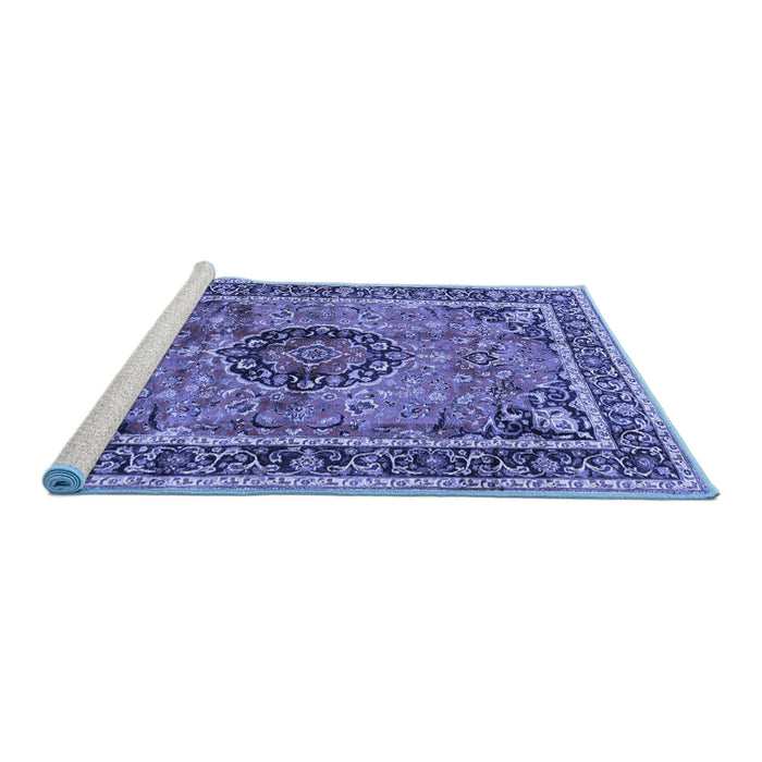 Sideview of Machine Washable Medallion Blue Traditional Rug, wshtr4008blu