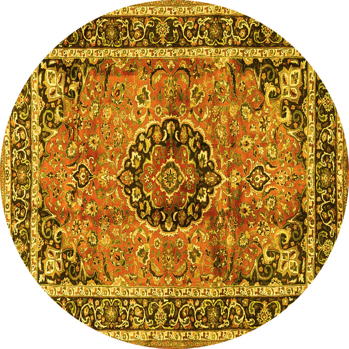 Round Medallion Yellow Traditional Rug, tr4008yw