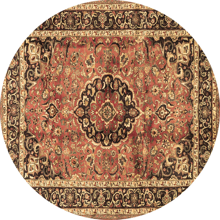Round Machine Washable Medallion Brown Traditional Rug, wshtr4008brn