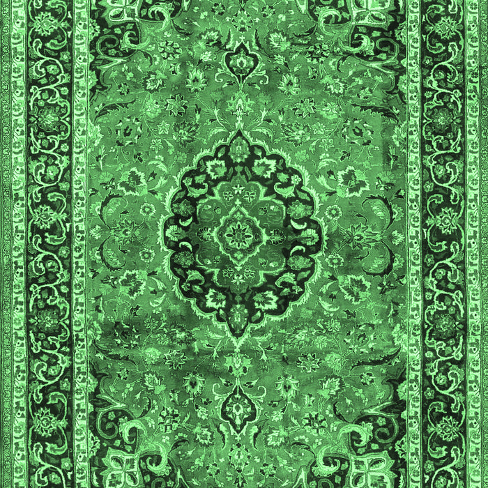 Machine Washable Medallion Emerald Green Traditional Area Rugs, wshtr4008emgrn