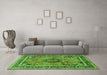 Machine Washable Medallion Green Traditional Area Rugs in a Living Room,, wshtr4008grn