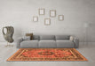 Machine Washable Medallion Orange Traditional Area Rugs in a Living Room, wshtr4008org