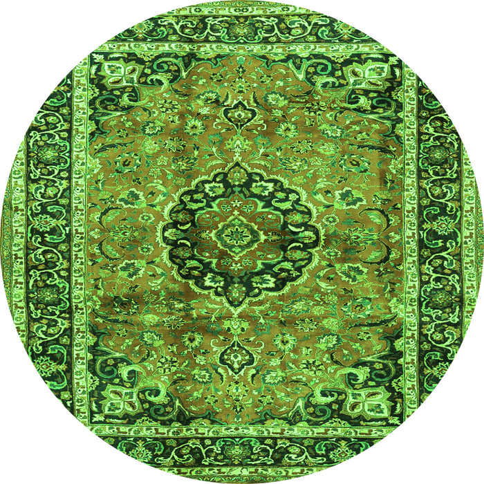 Square Medallion Green Traditional Rug, tr4008grn