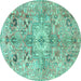 Round Persian Turquoise Traditional Rug, tr4009turq