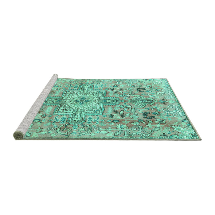 Sideview of Machine Washable Persian Turquoise Traditional Area Rugs, wshtr4009turq