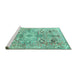 Sideview of Machine Washable Persian Turquoise Traditional Area Rugs, wshtr4009turq