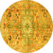 Round Machine Washable Persian Yellow Traditional Rug, wshtr4009yw