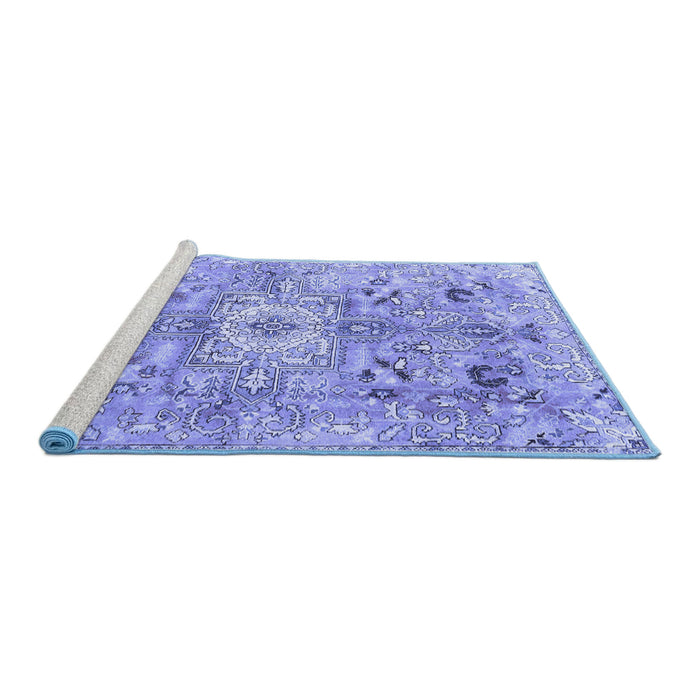 Sideview of Machine Washable Persian Blue Traditional Rug, wshtr4009blu