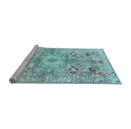 Sideview of Machine Washable Persian Light Blue Traditional Rug, wshtr4009lblu