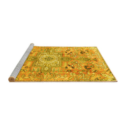 Sideview of Machine Washable Persian Yellow Traditional Rug, wshtr4009yw