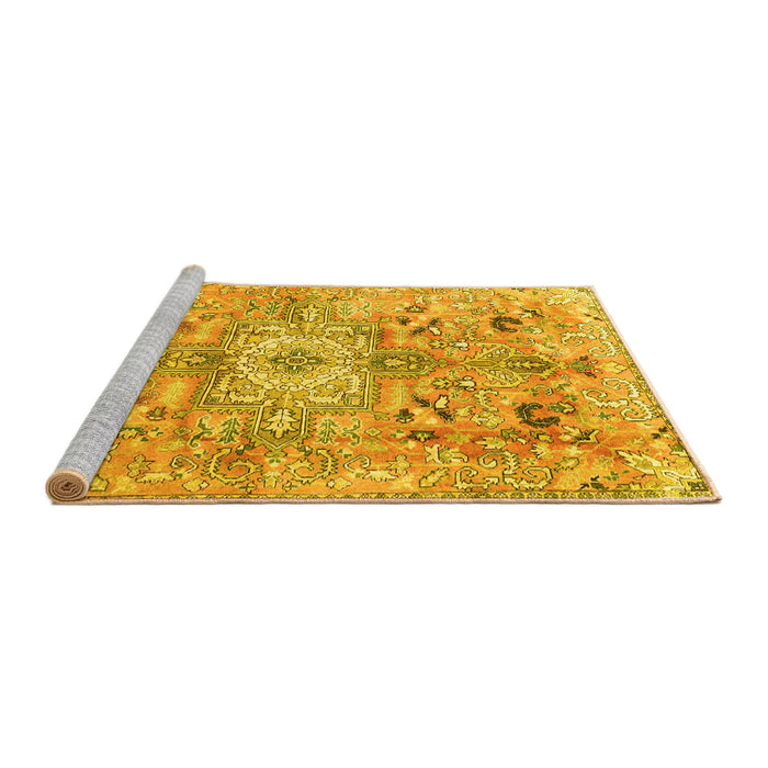 Sideview of Machine Washable Persian Yellow Traditional Rug, wshtr4009yw
