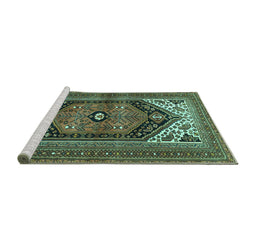 Sideview of Machine Washable Persian Turquoise Traditional Area Rugs, wshtr400turq