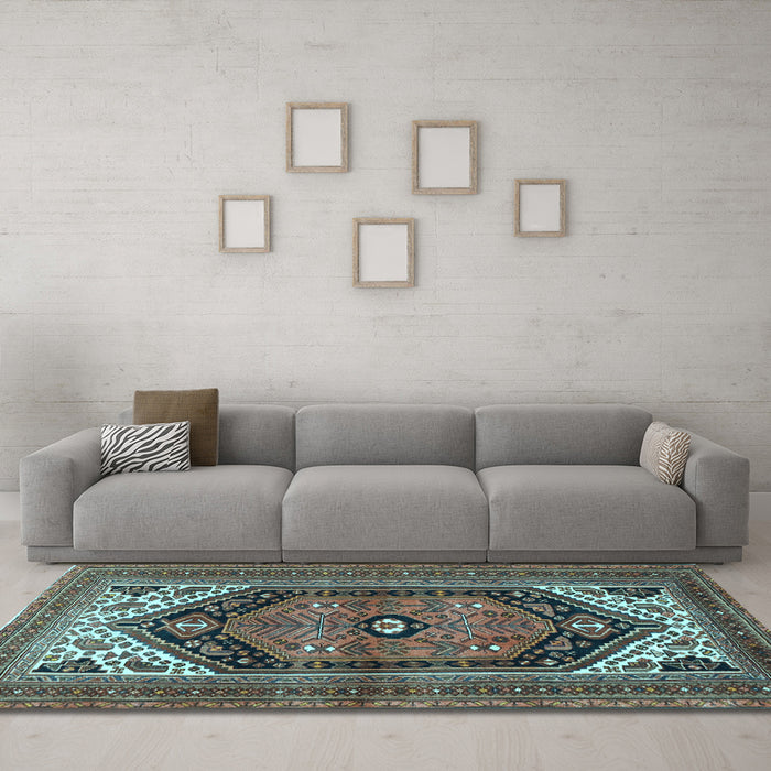 Machine Washable Persian Light Blue Traditional Rug in a Living Room, wshtr400lblu