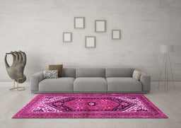 Machine Washable Persian Pink Traditional Rug in a Living Room, wshtr400pnk
