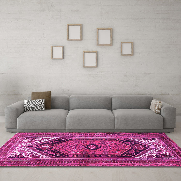 Machine Washable Persian Pink Traditional Rug in a Living Room, wshtr400pnk