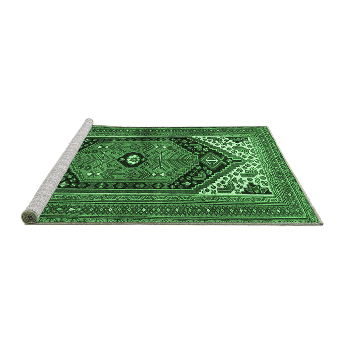 Sideview of Machine Washable Persian Emerald Green Traditional Area Rugs, wshtr400emgrn