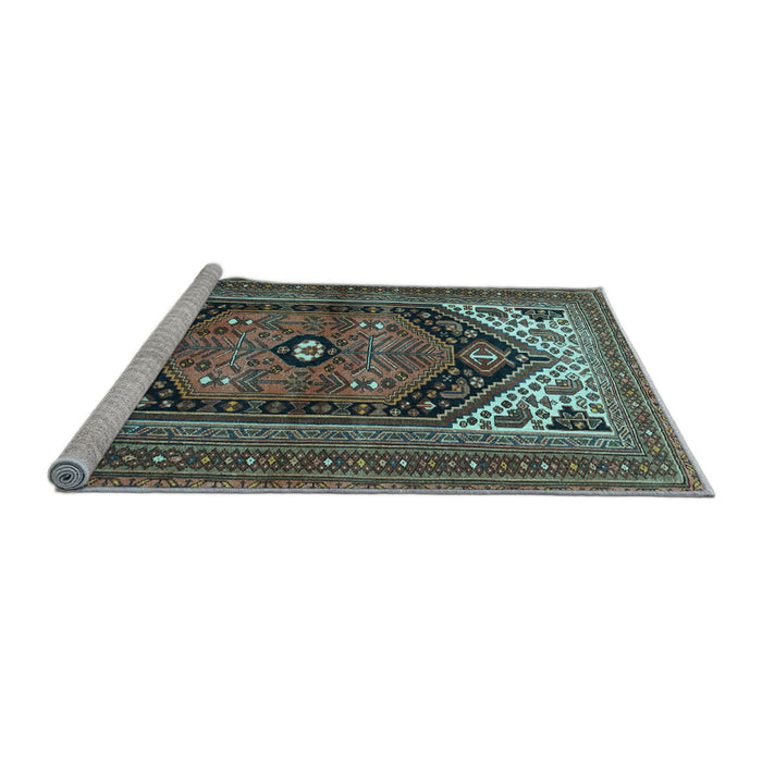 Sideview of Machine Washable Persian Light Blue Traditional Rug, wshtr400lblu