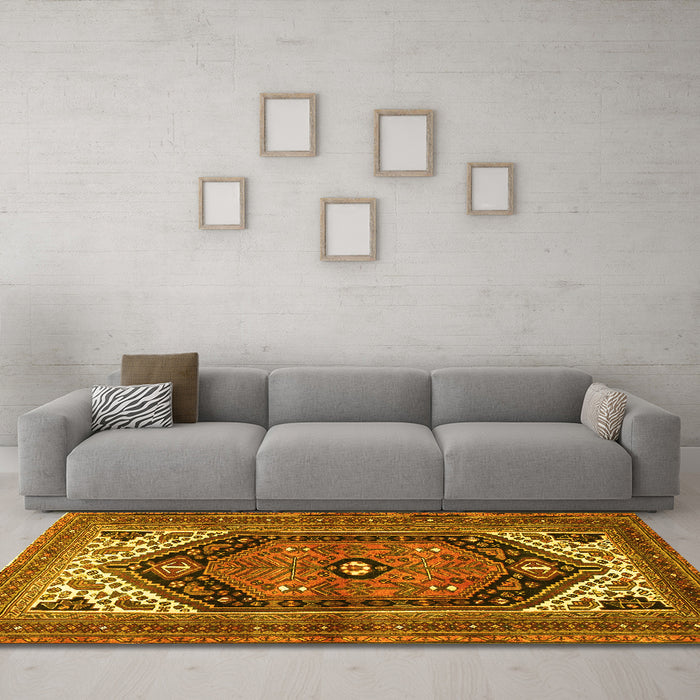 Machine Washable Persian Yellow Traditional Rug in a Living Room, wshtr400yw