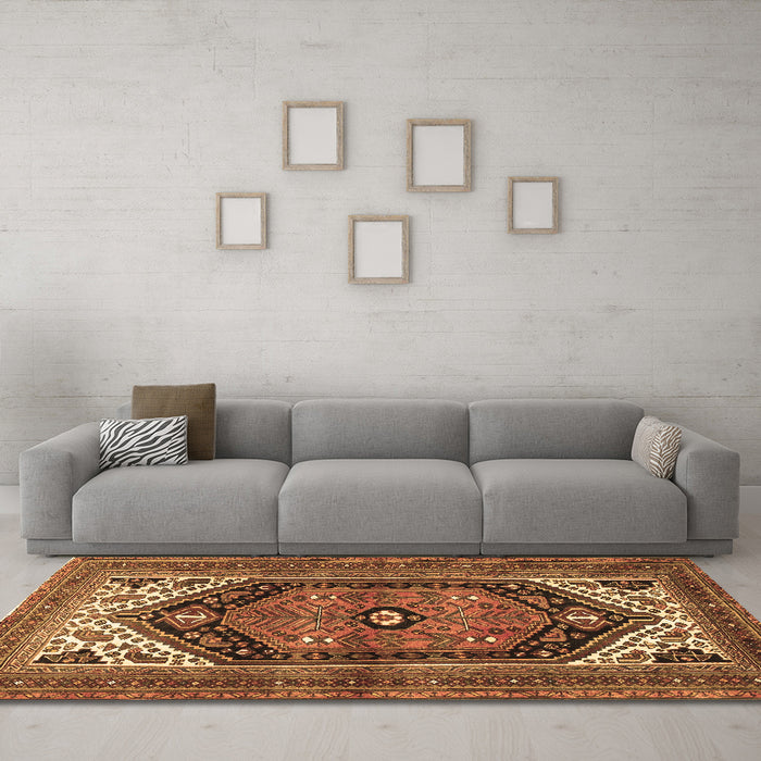 Machine Washable Persian Brown Traditional Rug in a Living Room,, wshtr400brn