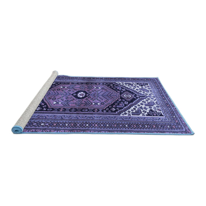 Sideview of Machine Washable Persian Blue Traditional Rug, wshtr400blu
