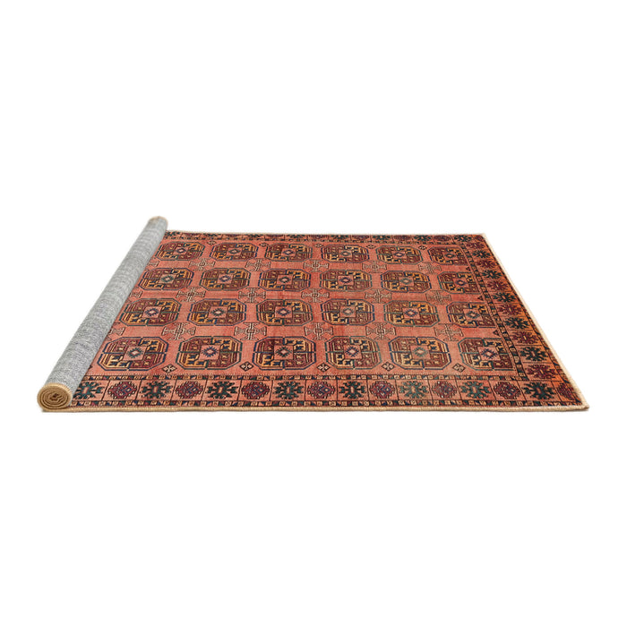 Sideview of Machine Washable Traditional Brown Red Rug, wshtr401