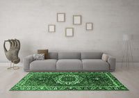 Machine Washable Medallion Emerald Green Traditional Rug, wshtr4010emgrn