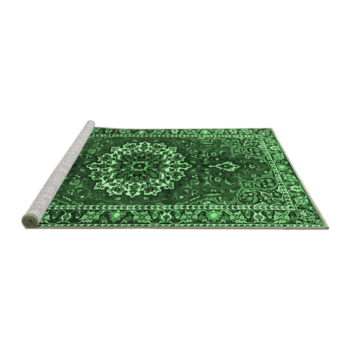 Sideview of Machine Washable Medallion Emerald Green Traditional Area Rugs, wshtr4010emgrn