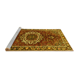 Sideview of Machine Washable Medallion Yellow Traditional Rug, wshtr4010yw